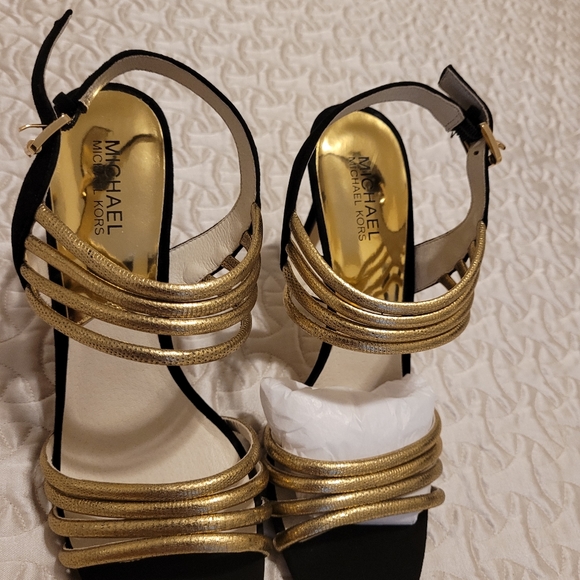 Michael Kors Black and Gold, Velvet, Stiletto Heels/Sandals Size 11 (Almost New) - Picture 3 of 6